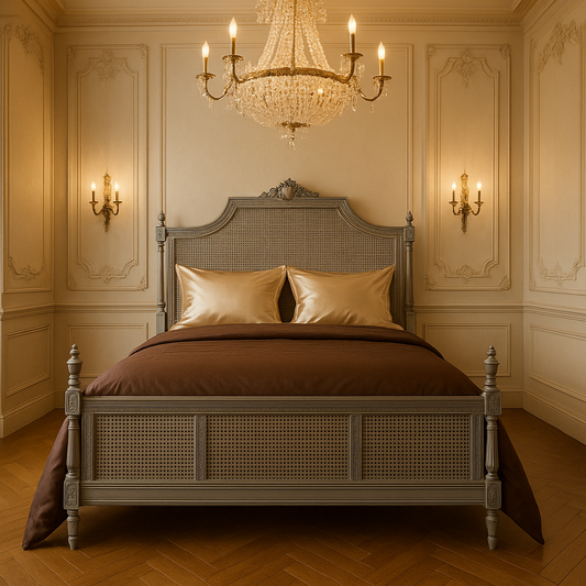 French Provincial Rattan & Teak Bed